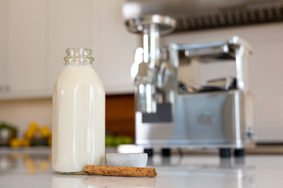 Homemade plant-based milk made with the PURE Juicer