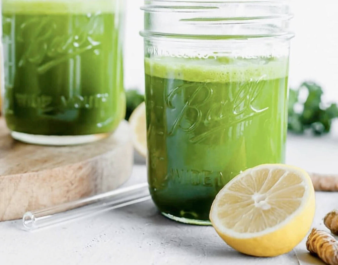 A glass of fresh green juice
