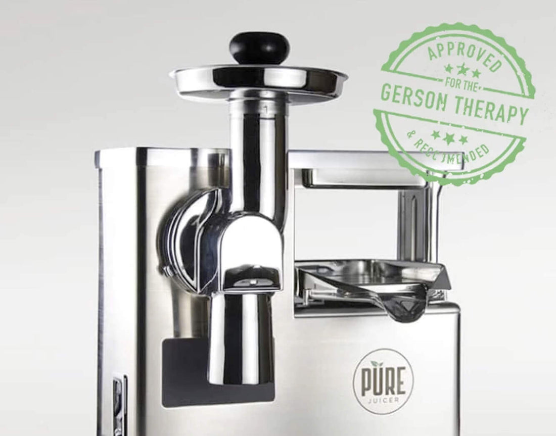A PURE Juicer with an Approved for the Gerson Therapy and Recommended stamp