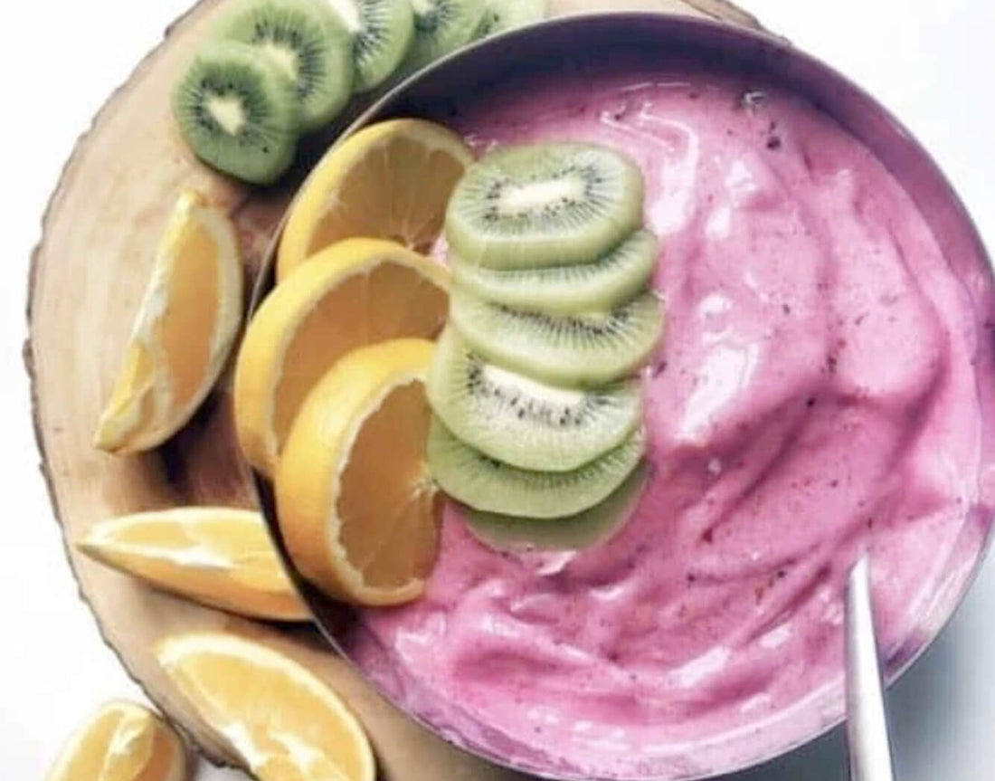 A bowl of banana nice cream made from frozen fruit