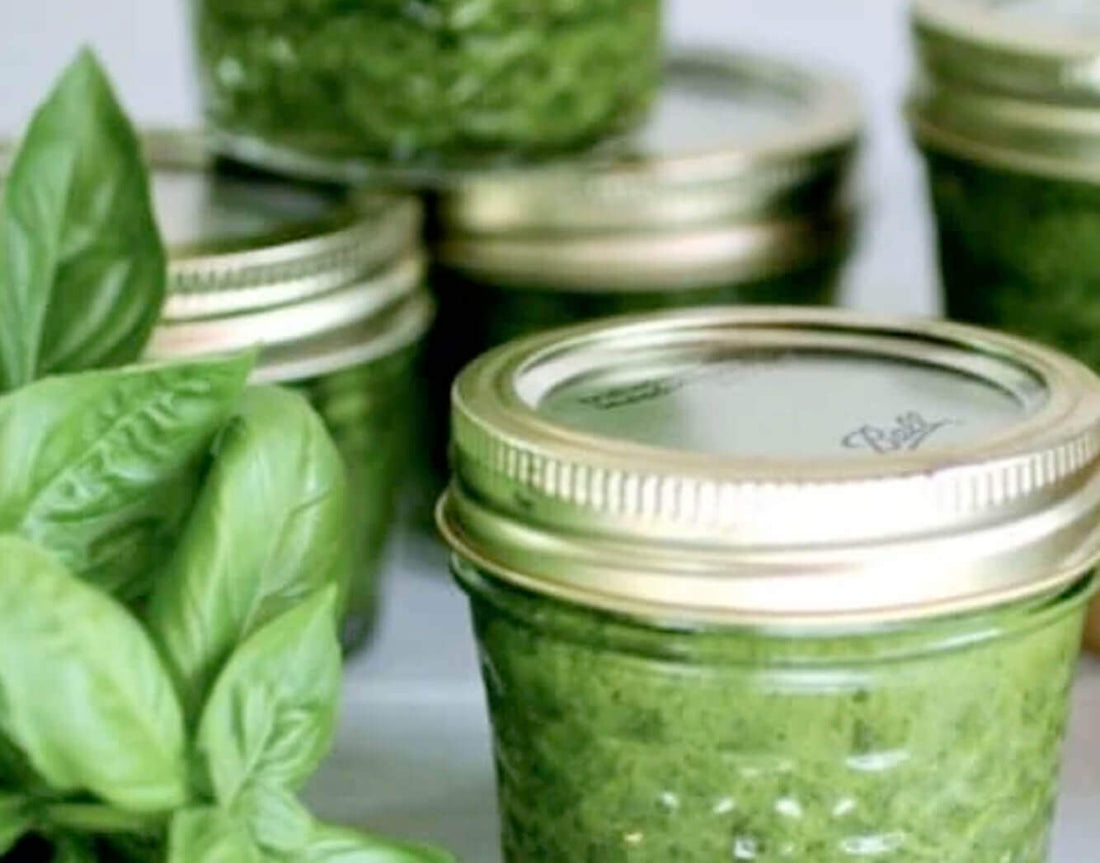 A bowl of fresh basil pesto