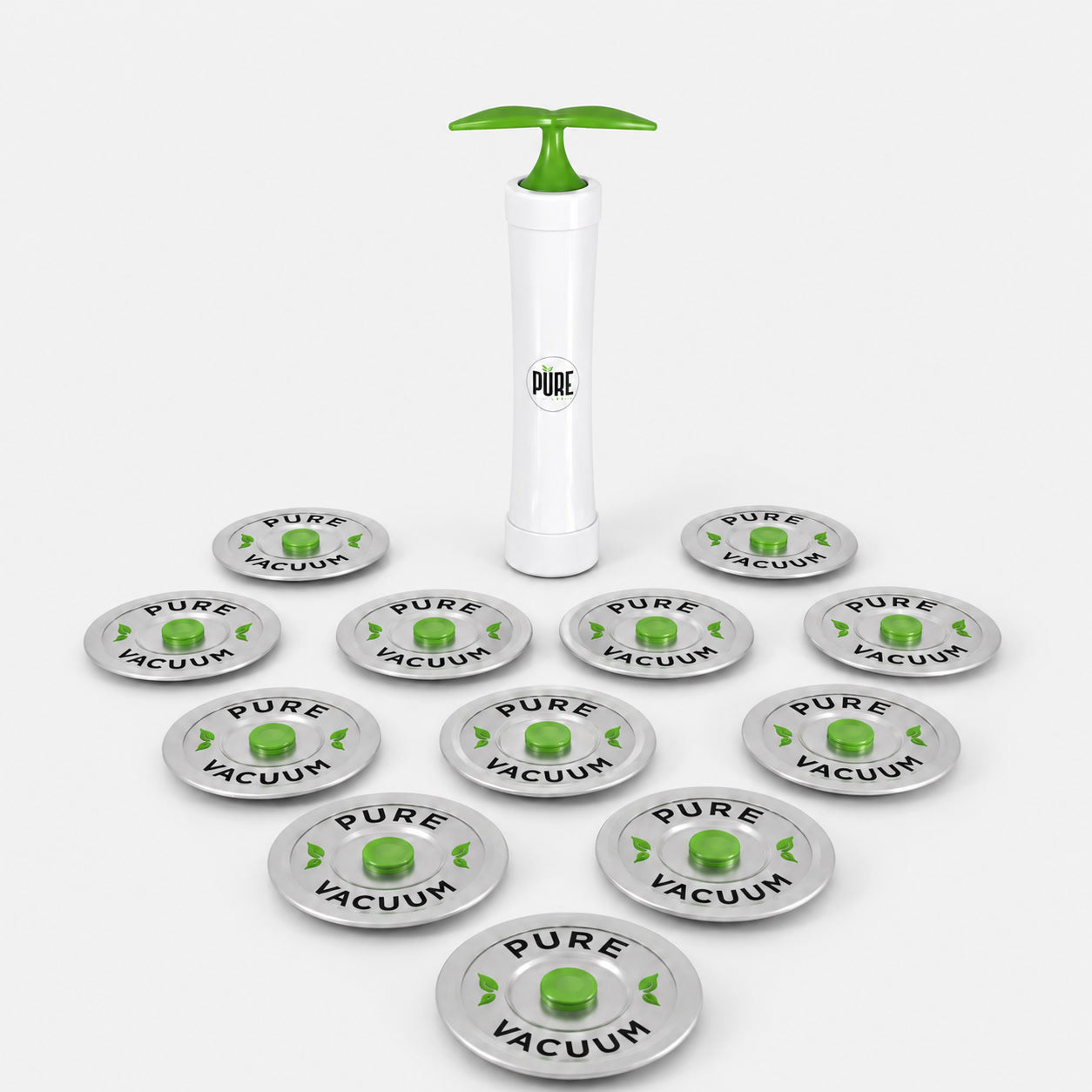 The MVP pump with 12 stainless steel wide-mouth lids